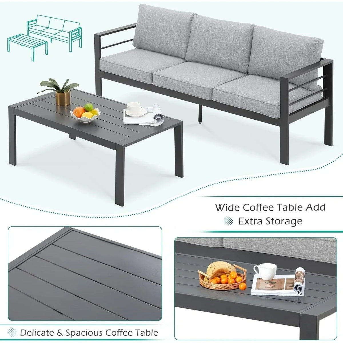 AECOJOY 7-teiliges Gartenmöbelset aus Aluminium für draußen