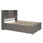 Cama de casal com estrado, prateleira de arrumação e 8 gavetas, fácil de montar