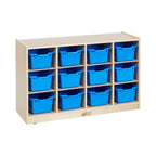Mobiler Fächerschrank mit Tablettfächern und 15 Behältern mit Schaufelfront, 3x4, Kindermöbel
