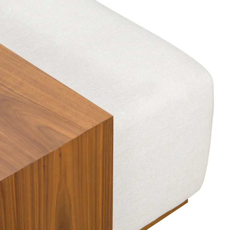 Pouf Jarmo Poly & Bark avec tablette en noyer réglable - cuir italien véritable pleine fleur