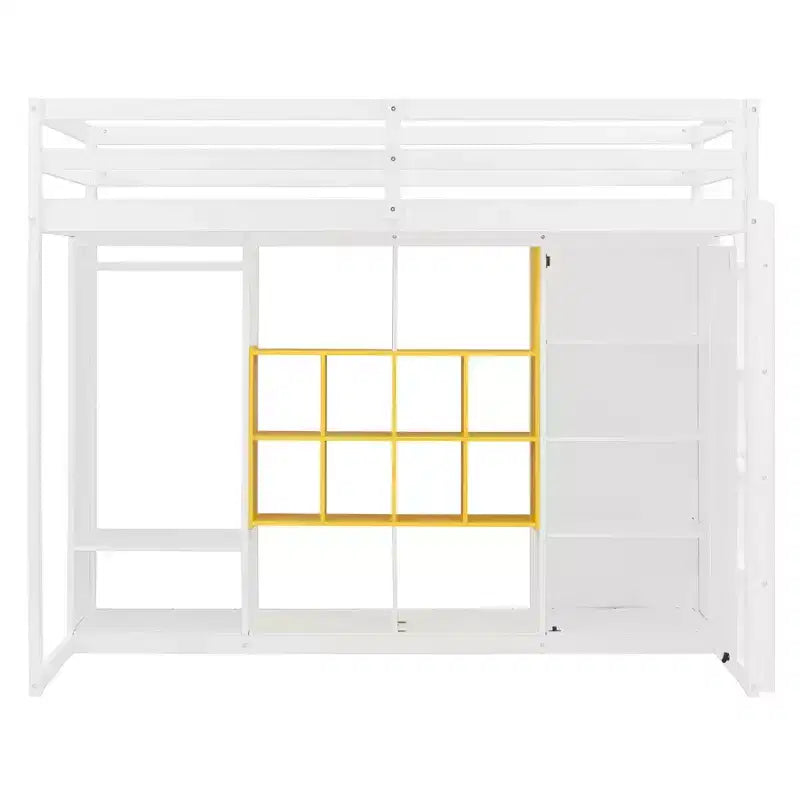 Kinder-Hochbett mit Kleiderschrank und Regalen, Holz-Hochbettrahmen mit Stauraumschrank für Kinder und Jugendliche