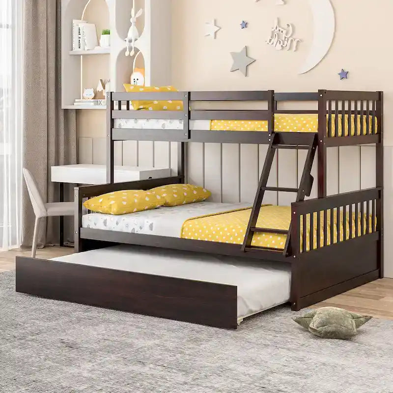 Gymax Etagenbett mit Einzelbett oben und Doppelbett unten, mit ausziehbarem Einzelbett, umbaubare Plattform