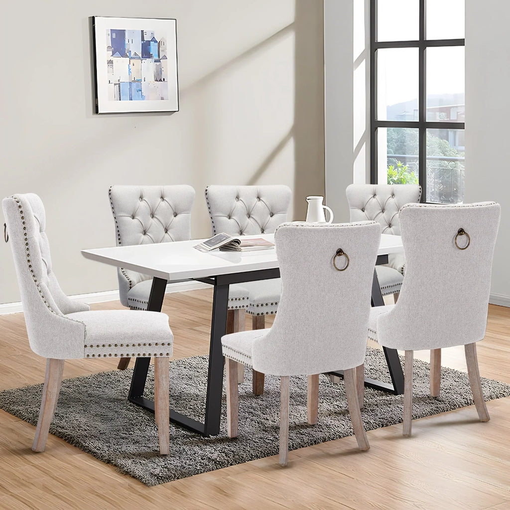 Upholstered Tufted Velvet Dining Chair with Solid Wood Legs Set of 6