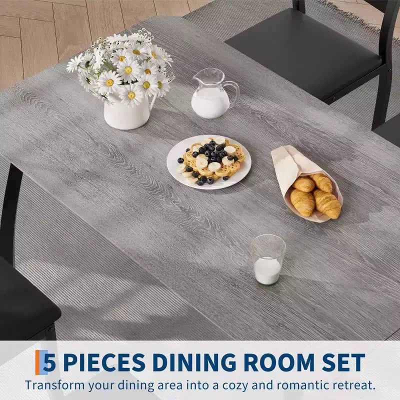 5-teiliges Küchenmöbel-Set mit Metallgestell, Tisch und Stühlen, mit abgeschrägtem Design