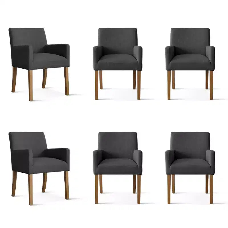 Set di 6 sedie da pranzo imbottite con braccioli, poltroncine moderne in lino con gambe in legno, sedie decorative per sala da pranzo e soggiorno - Panipeachy