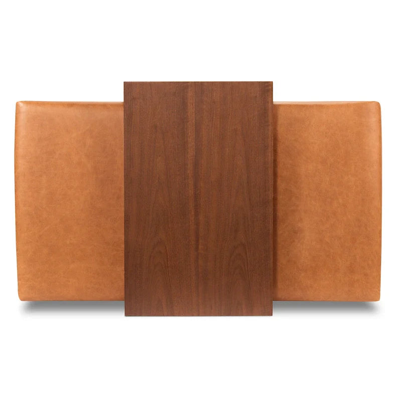 Pouf Jarmo Poly & Bark avec tablette en noyer réglable - cuir italien véritable pleine fleur