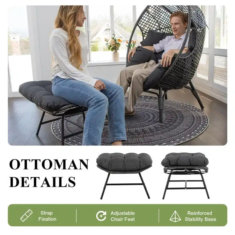 Fauteuil œuf d’intérieur FINCATI, fauteuil œuf d’extérieur supportant 440 lb, fauteuil œuf grand format avec pouf, fauteuil œuf luxueux et confortable avec repose-pieds