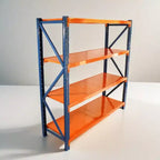 VIYET robuste Garagenregale, 4 Ebenen, verstellbare Metallregale mit 4400LBS Tragkraft, blau-orangefarbene Industrieregale für Gewerbe, Werkzeuge und Fitnessgeräte