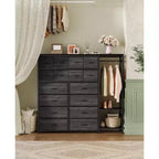 Dresser with 16 Drawers & Hanging Rod & Shelves, Fabric Storage Organizer for Bedroom, Closet, or Entryway