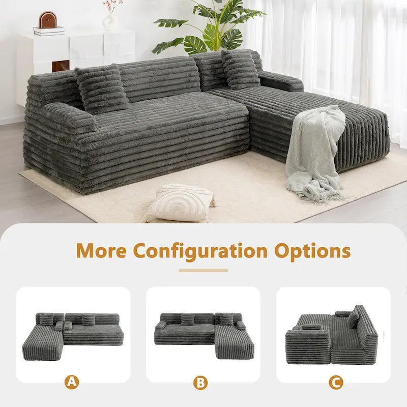 Modułowa sofa narożna Cloud, nowoczesna tapicerowana kanapa z 2 poduszkami dekoracyjnymi, dowolnie konfigurowana, w kształcie litery L