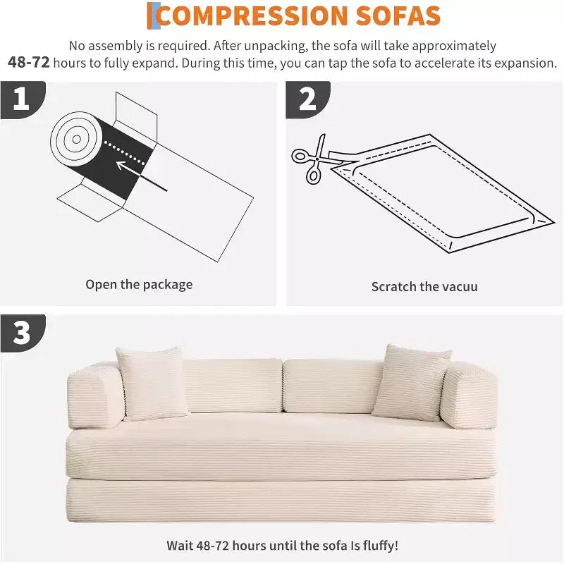 5-in-1-Schlafsofa, 78.8 modulares Cordsofa mit stabilem Gestell, multifunktionales Futon für kleine Räume, Wohnzimmer und Gästezimmer