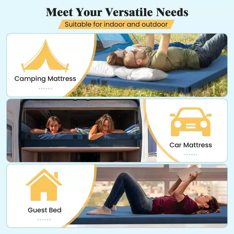 Costway-Campingmatratze aus Memory-Schaumstoff mit rutschfester Unterseite und Tragetasche, für Übernachtungen im Freien, Grau/Blau