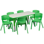 Conjunto Emma and Oliver de mesa retangular de atividades em plástico, com altura ajustável, 23.625W x 47.25L e 6 cadeiras