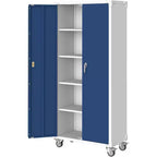 Stalen opbergkast van 71 inch met afsluitbare deuren en 4 verstelbare legplanken, robuuste metalen kast voor carport/kantoor/provisiekast, roestwerend ontwerp