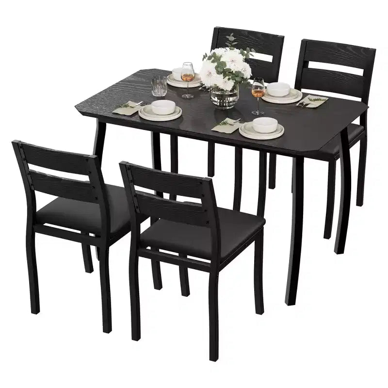 5-teiliges Küchenmöbel-Set mit Metallgestell, Tisch und Stühlen, mit abgeschrägtem Design