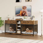 82 Hundebox-Möbel für zwei Hunde, große Hundehütte für den Innenbereich, robuste Hundebox aus Holz mit 4 Schubladen und Regalen, als TV-Ständer