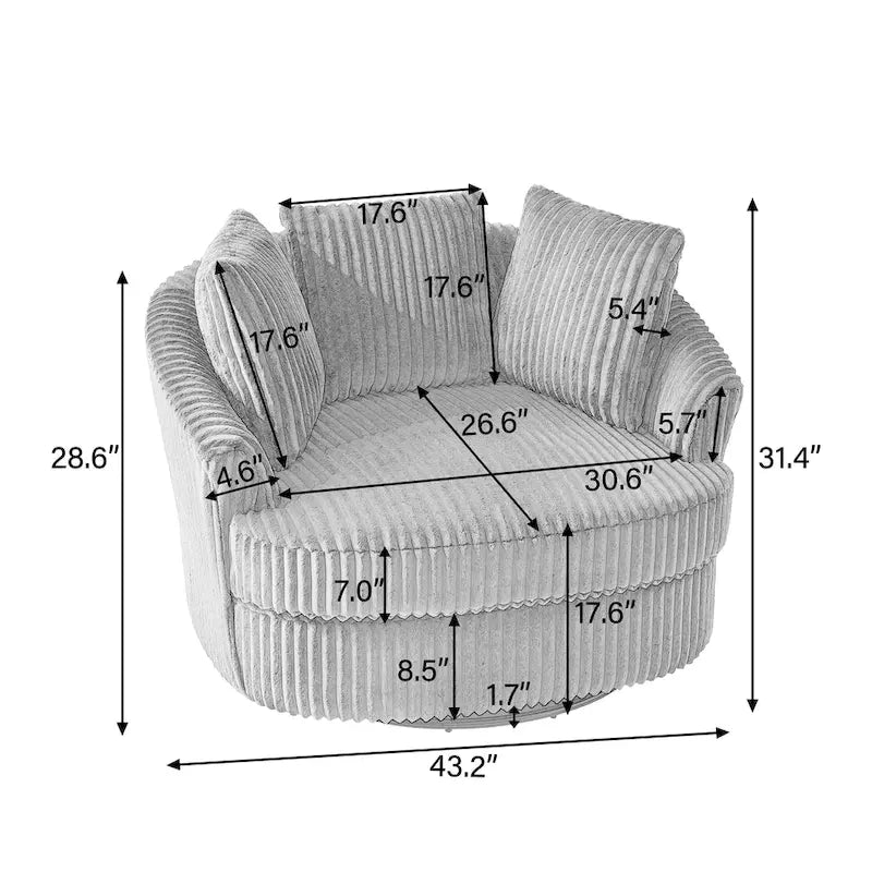 2er-Set übergroßer Cord-Sessel mit Drehfunktion, 43 W, und Kissen