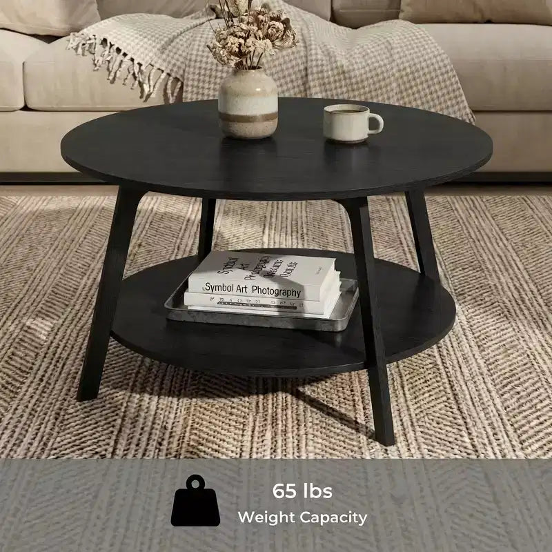Honingbruine ronde salontafel met 2 opberglagen, afmetingen 31.5 x 17.7 Inches, ideaal voor de woonkamer
