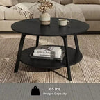 Honingbruine ronde salontafel met 2 opberglagen, afmetingen 31.5 x 17.7 Inches, ideaal voor de woonkamer