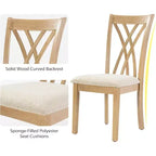 Zevemomo 7-delige eettafelset van massief hout met 6 gestoffeerde stoelen, ruimtebesparende eettafel met stoelen, voor de eetkamer of keuken, naturel houtkleur