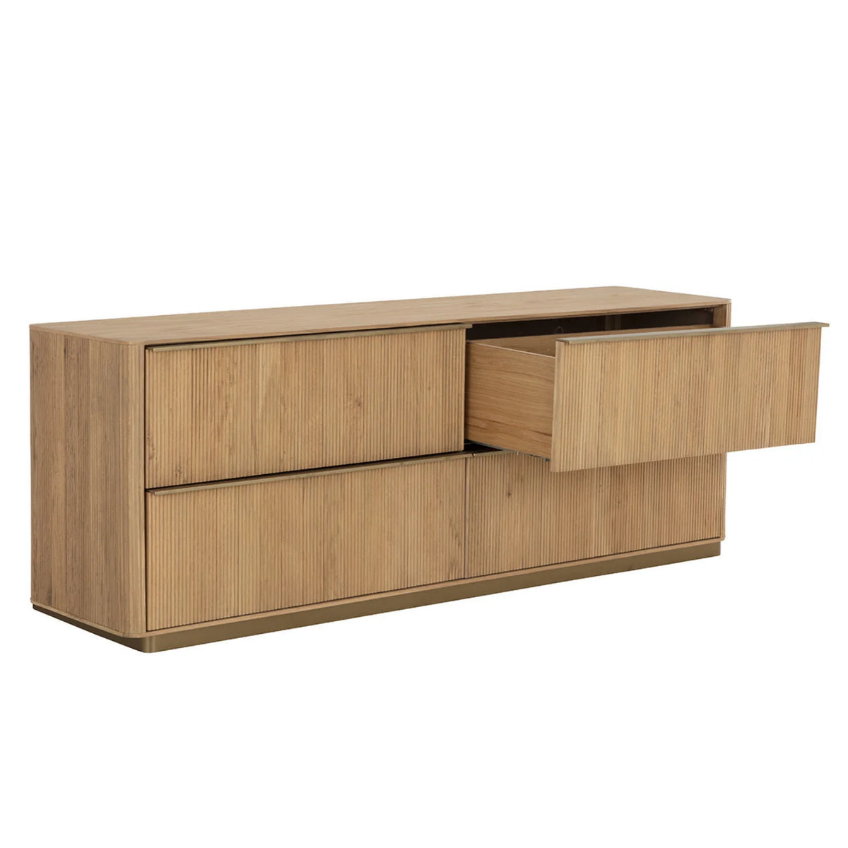 Commode moderne en chêne avec relief sculptural cannelé - Chambre - Finition or brossé