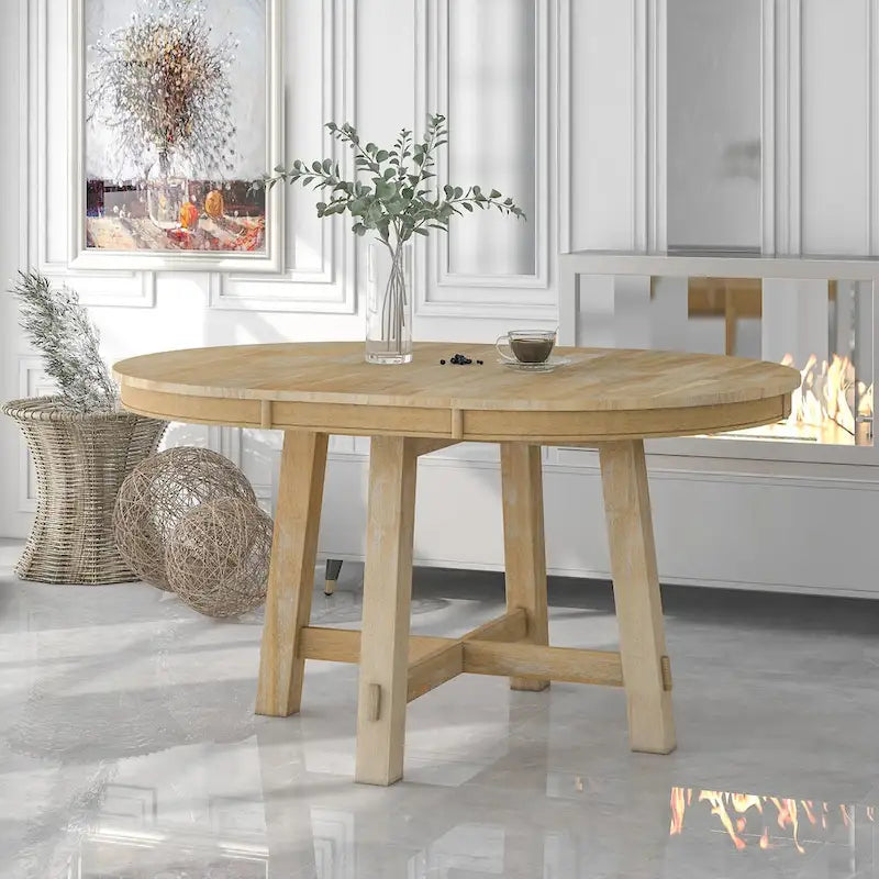 Mesa de jantar redonda extensível em estilo rústico, em madeira, com extensão de 16 polegadas