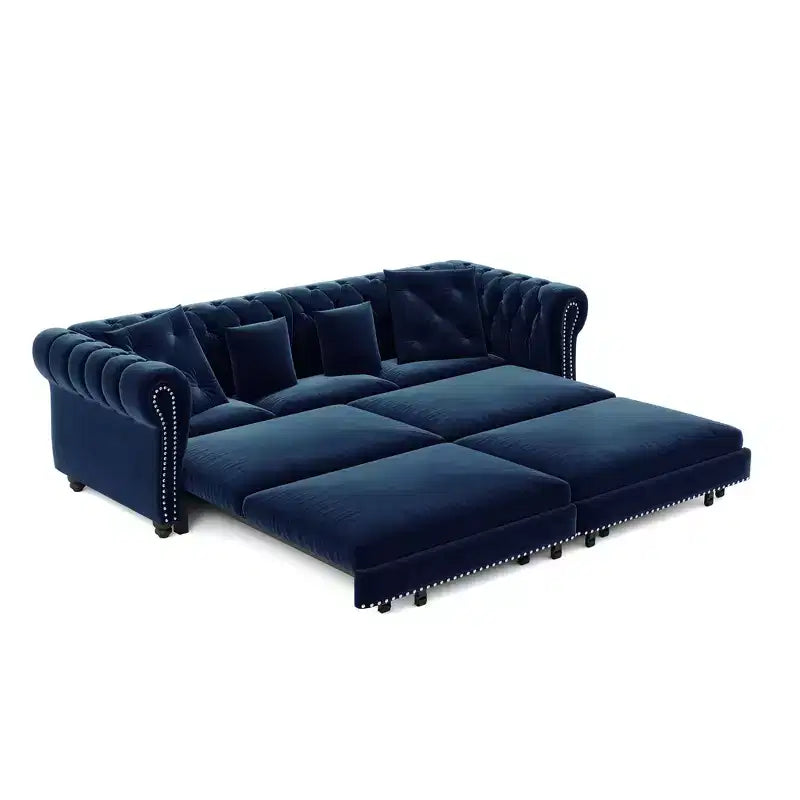 Whisen Schlafsofa aus Samt, 3-in-1, King Size, ausziehbar und umwandelbar, mit beweglichem Ottomanen, gestepptes Design