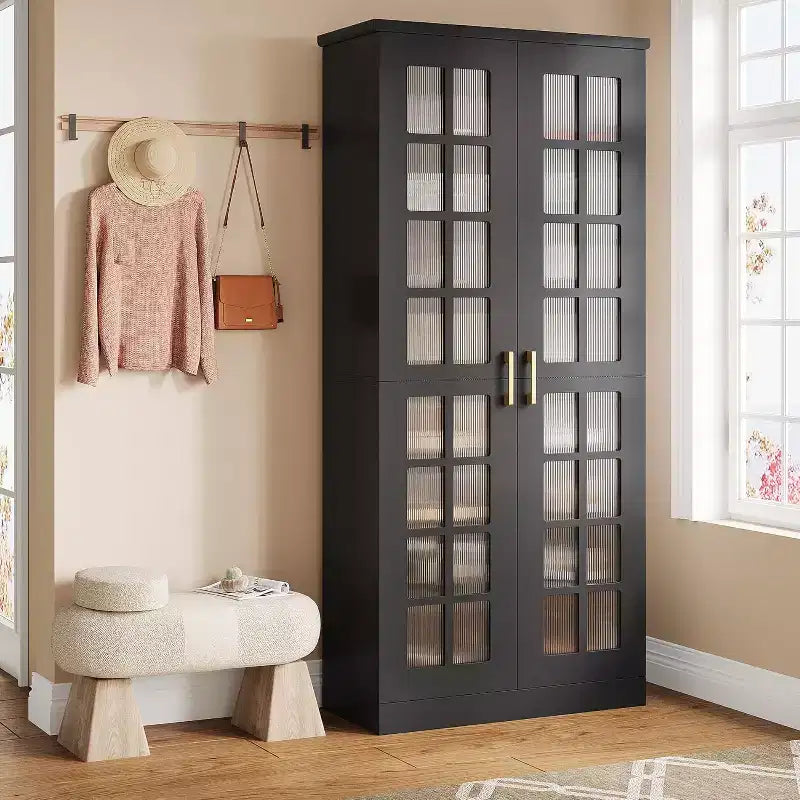 Hoher Schuhschrank von Lantine mit Türen, Schuhaufbewahrung mit 8 Ebenen und verstellbaren Einlegeböden, moderner Schuhschrank für Flur, Kleiderschrank und Wohnzimmer, Weiß