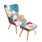 Akzentstuhl mit Hocker, Wohnzimmer-Stuhl- und Hocker-Set, bequemer Beistellsessel für das Schlafzimmer, kreativ zusammengesetzter Stoffbezug
