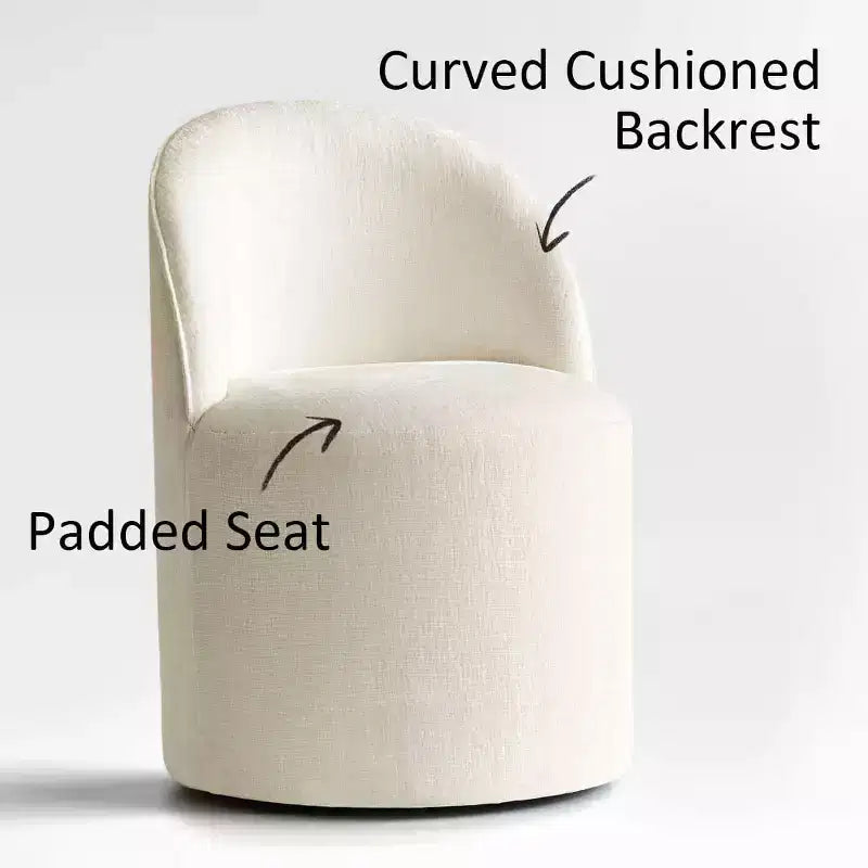 Conjunto de jantar moderno para 6 pessoas, mesa redonda com pé central, cadeiras giratórias tipo barril com rodas, chenille texturizado - Panipeachy