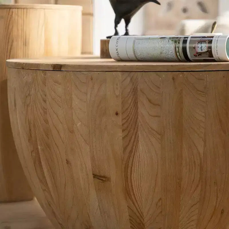 Tavolino da salotto rotondo in legno con contenitore, stile retrò, adatto al soggiorno, alla sala da pranzo o all'ufficio.