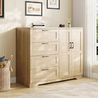 Holzkleiderschrank, 43.3 H hoch, mit 4 Schubladen und Kleiderstange, vielseitiger Kleiderschrank mit Kommode fürs Schlafzimmer