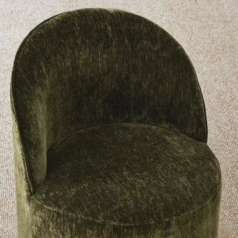 Conjunto de jantar moderno para 6 pessoas, mesa redonda com pé central, cadeiras giratórias tipo barril com rodas, chenille texturizado - Panipeachy