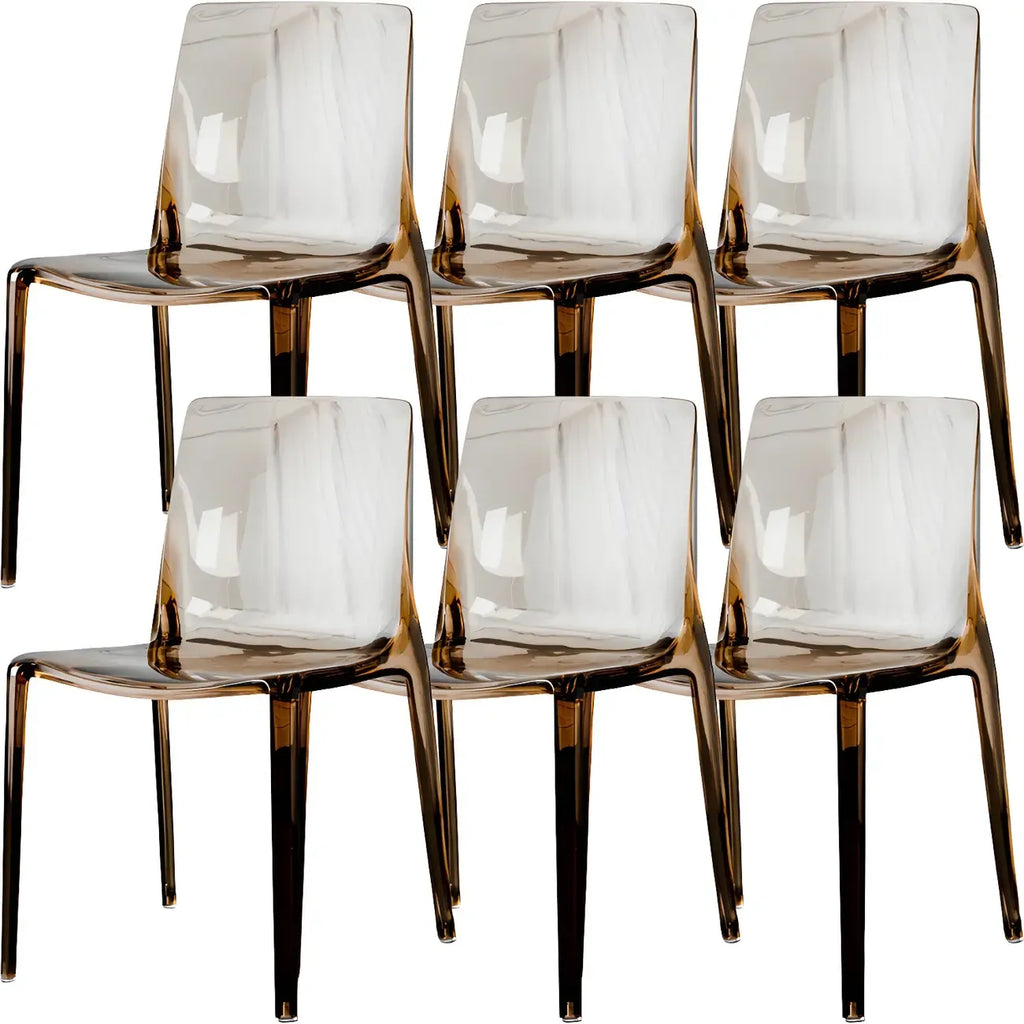 Chaise de salle à manger ambre en acrylique, sans accoudoirs et à dossier bas