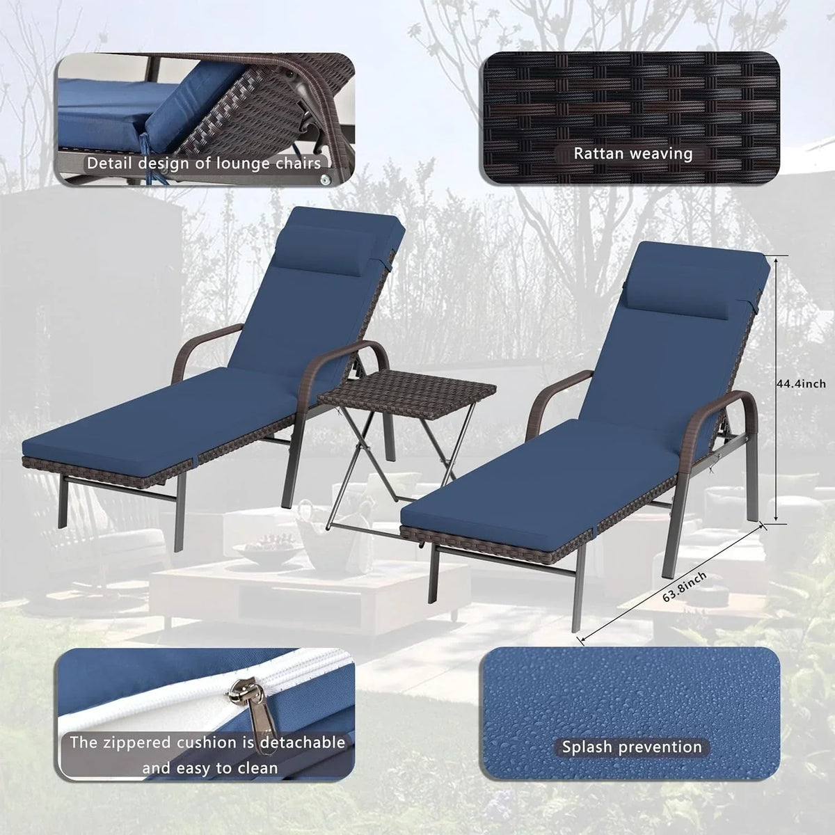 Conjunto de 3 espreguiçadeiras de exterior Kullavik