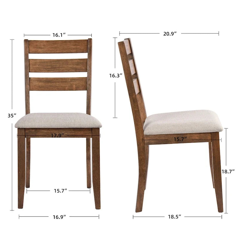 Ensemble de salle à manger de 5 pièces en bois massif, table de 47L et 4 chaises à dossier à barreaux