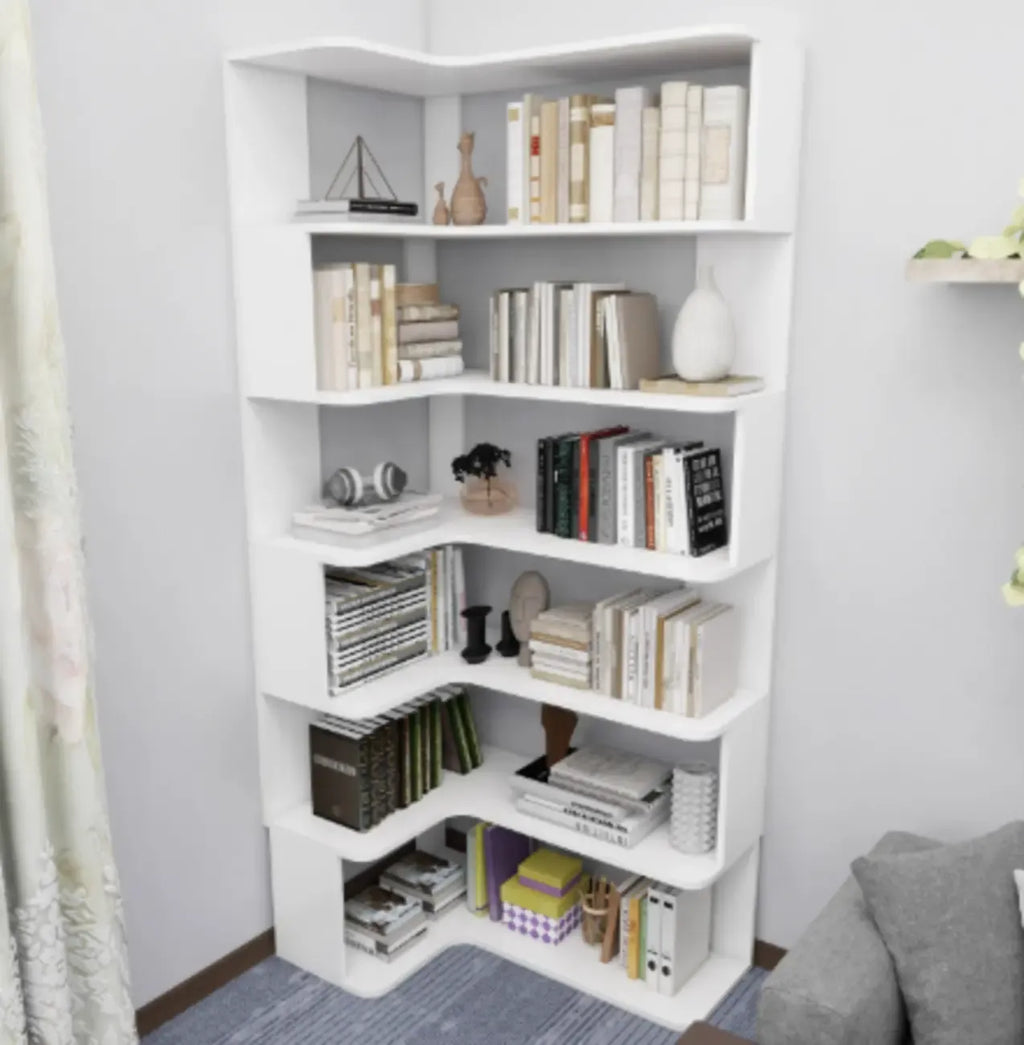 Libreria angolare in legno ingegnerizzato con 6 ripiani