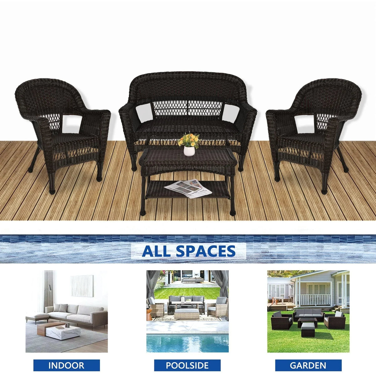 4-teiliges Gesprächsset aus Rattan für die Terrasse
