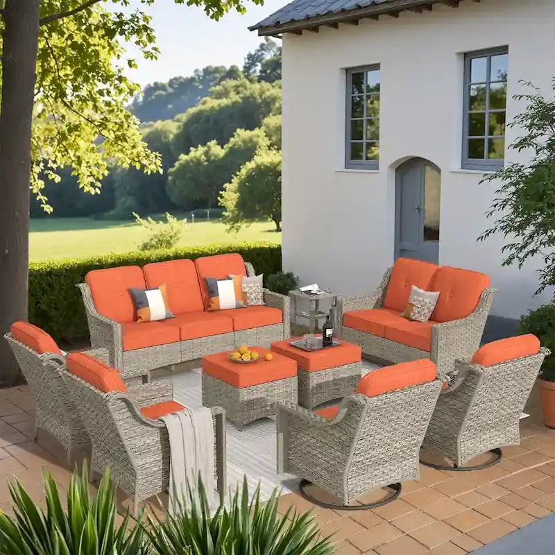 XIZZI 9-delige loungeset voor buiten met draaibare stoel