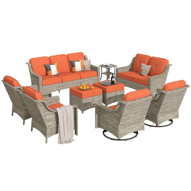 XIZZI 9-delige loungeset voor buiten met draaibare stoel