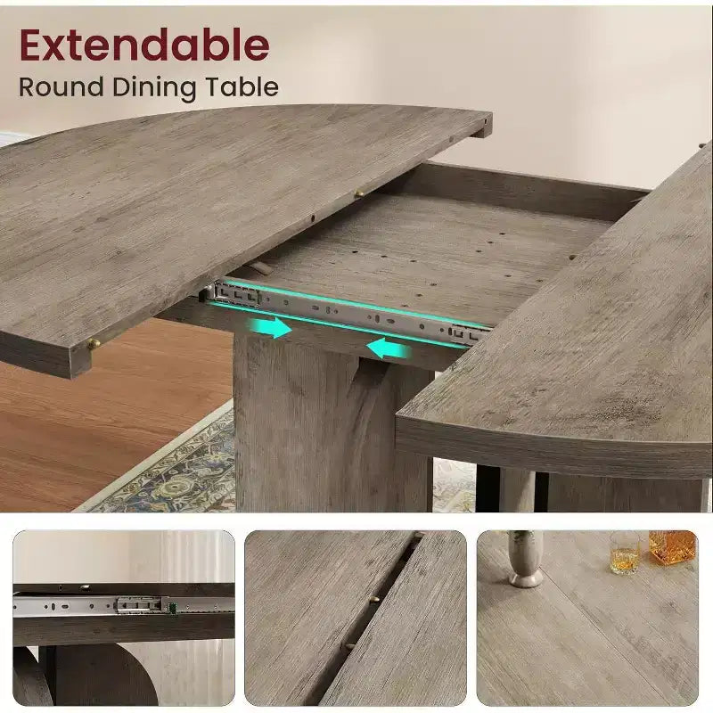 Mesa de jantar redonda extensível 47-63 para 4-8 pessoas, mesa de cozinha expansível em madeira de estilo rústico com estrutura metálica, oval e economizadora de espaço para apartamento, cinzento retro