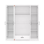 Viertüriger Kleiderschrank aus Holz mit Kleiderstange, 1 Schublade und Einlegeböden