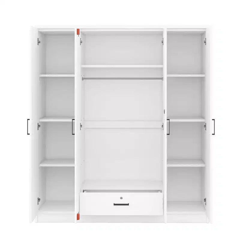 Viertüriger Kleiderschrank aus Holz mit Kleiderstange, 1 Schublade und Einlegeböden