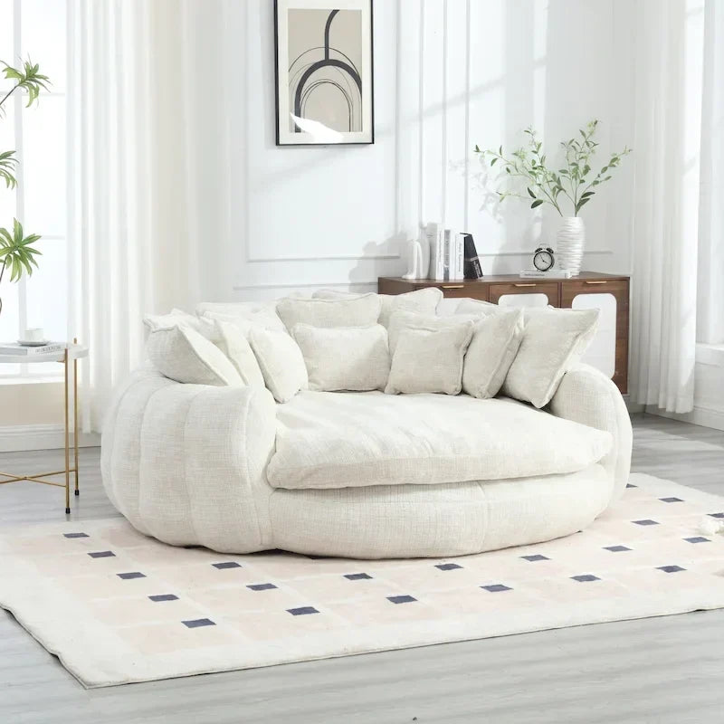 Comfortabele tweezits slaapbank met afgeronde rugleuning, extra grote slaapbank met armleuningen