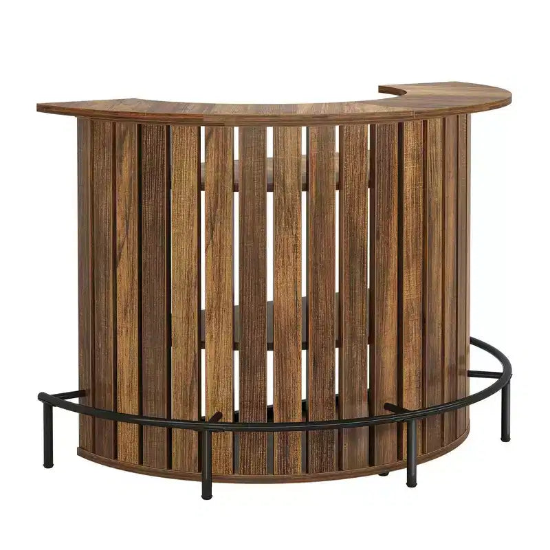Mesa de bar pequena de arrumação com 4 prateleiras em arco, armário de bar moderno de estilo rústico com apoio para os pés e estrutura em MDF