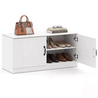 Schuhbank mit 2 Türen, verstellbaren Ablagen und verborgenem Stauraum, Natur + Weiß/Weiß