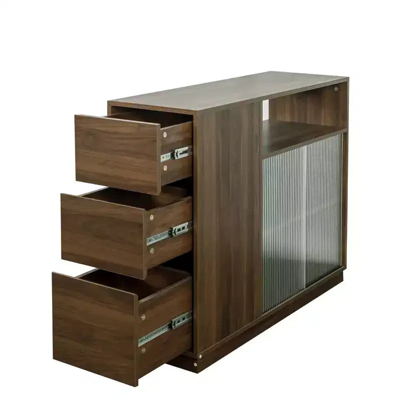 Buffet moderne Hikaru GDFStudio avec portes coulissantes en verre et tiroirs