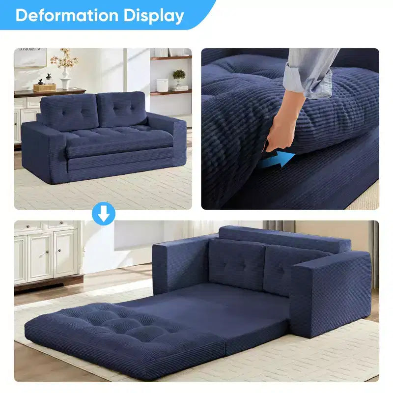 Rozkładana sofa-futon Mjkone 2 w 1 o szerokości 71', tapicerowana tkaniną sztruksową, z pikowanymi guzikami, dwuosobowa sofa z funkcją spania, oszczędzająca miejsce