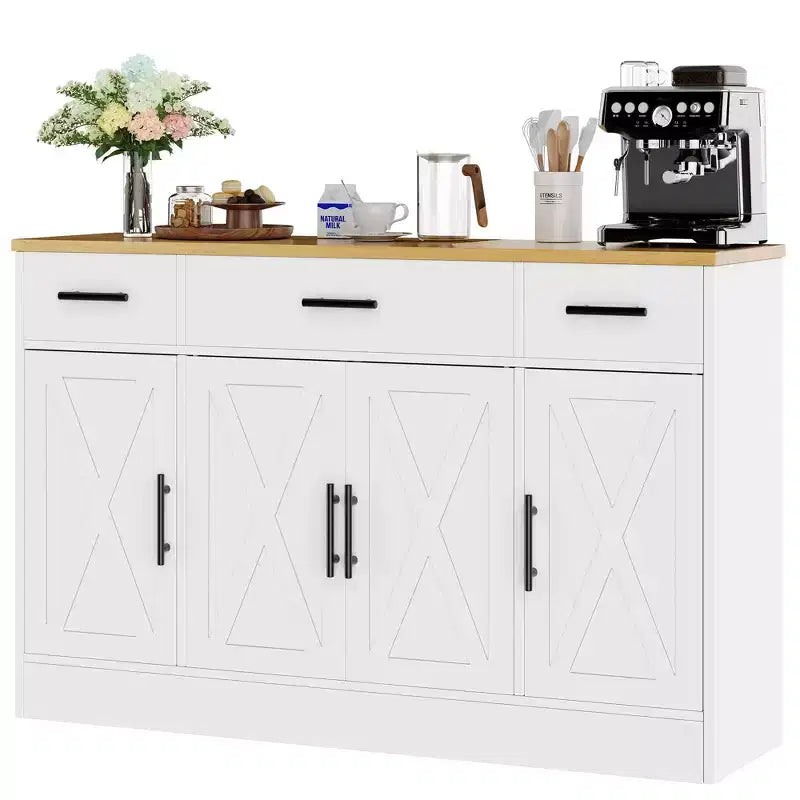 Aparador Celebalcony com arrumação, armário de cozinha grande de 53.4 com 3 gavetas e 4 portas, prateleira ajustável para cozinha e sala de estar