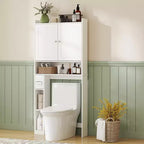 HOMCOM Toilettenregal mit Schrank, moderner Badezimmer-Organizer über der Toilette mit 2 Türen, Toilettenpapierhalter, freistehend und platzsparend